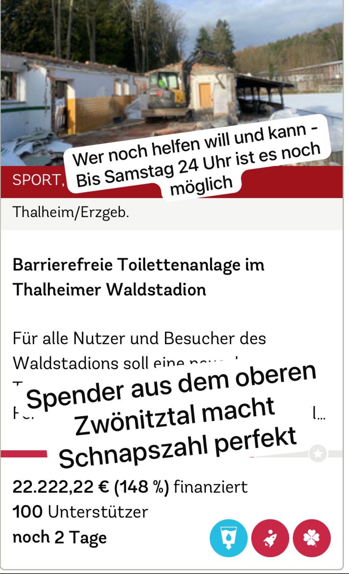 Bis Samstag 24 Uhr läuft noch unsere Groundfundingaktion in Zusammenarbeit mit der Erzgebirgssparkasse laufen