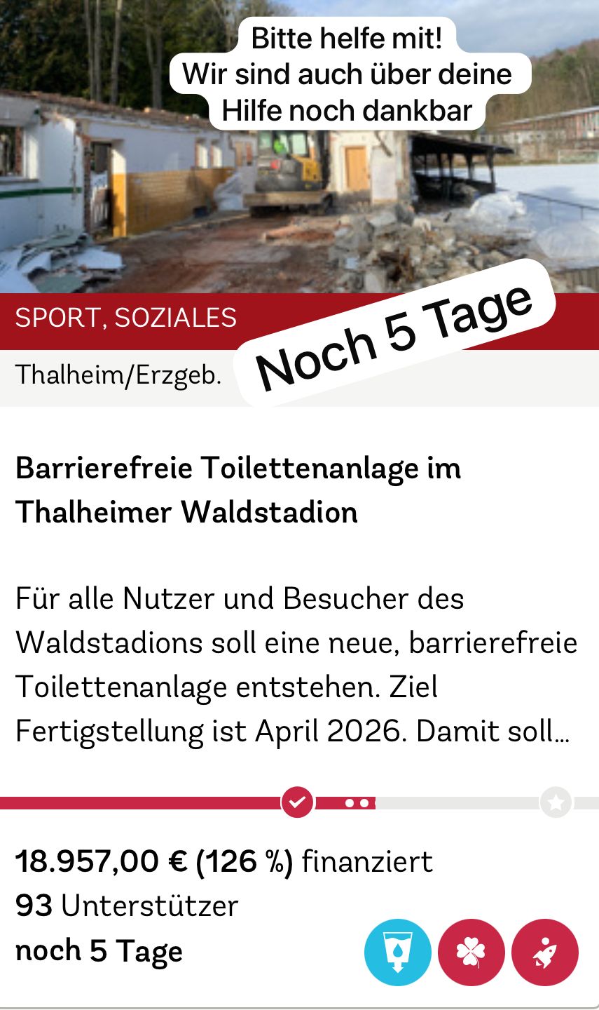 Die letzten 5 Tage unserer Groundfundingaktion in Zusammenarbeit mit der Erzgebirgssparkasse laufen